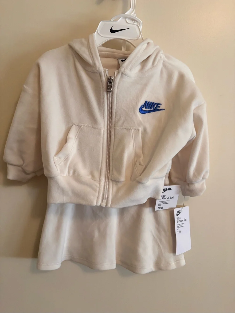 New Nike Cream Zip Hoodie and Skirt Set - 12M